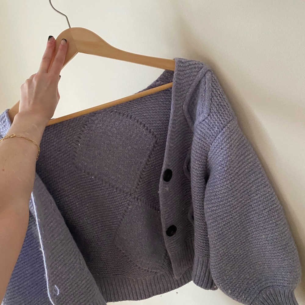 ❌SOLD❌Vintage Lavender Chunky Cable Knit Wool Cardigan - Picture 1 of 9